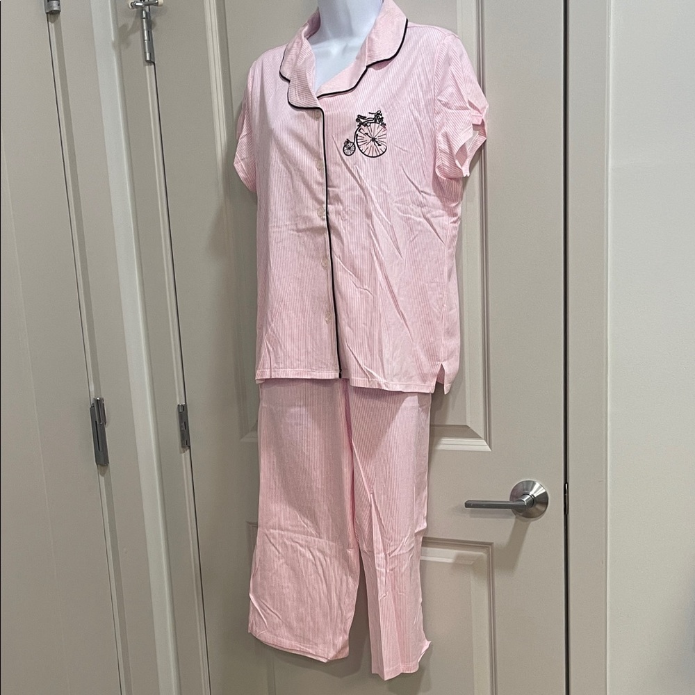 Laura Ashley Pink Kids Pajama Set with Bicycle Embroidery